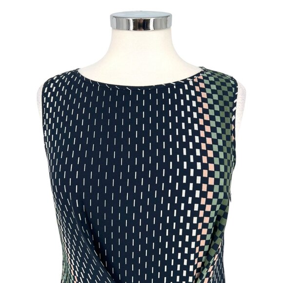 Reiss Checked Sleeveless Chain Accent Blouse Navy Blue Multicolor Size 6 - Picture 2 of 15